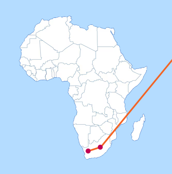 홍콩-요하네스버그-케이프타운 이동 경로