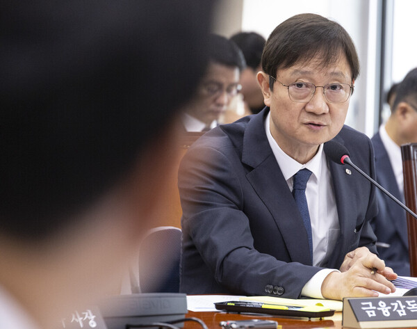 이찬진 금융감독원장이 21일 국회에서 열린 2025년도 정무위원회 국정감사에 출석해 의원 질의에 답하고 있다. /연합뉴스