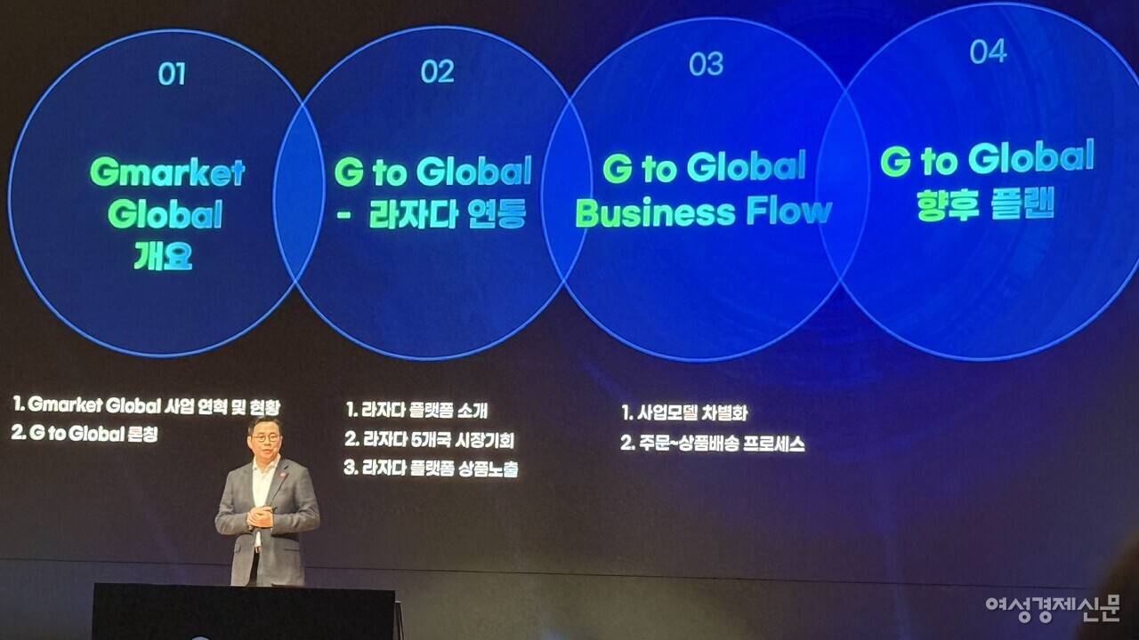 이민규 영업본부장이 G마켓 해외 사업 전략에 대해 설명하고 있다. /류빈 기자