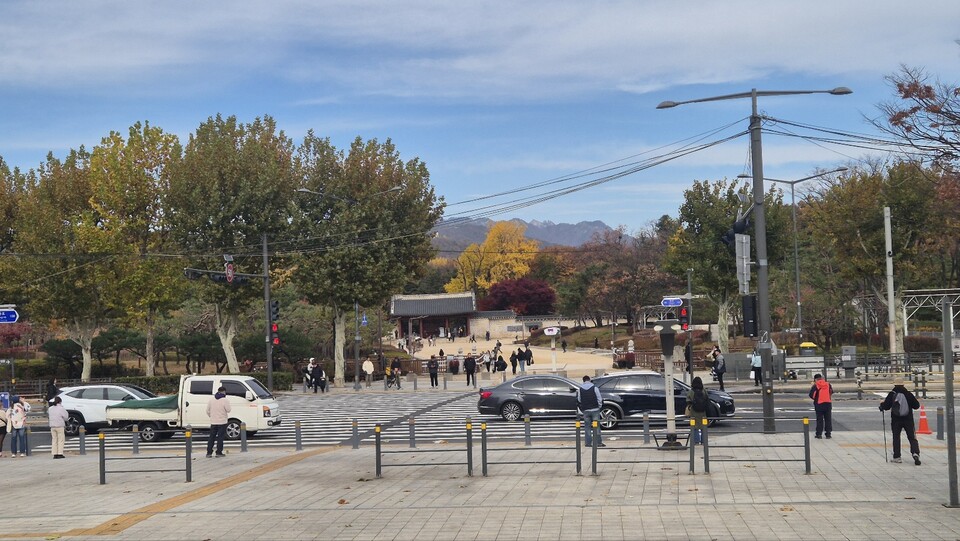 세운상가 앞 횡단보도의 모습이다. 건너편에 바로 종묘 입구가 보인다. /김민 기자