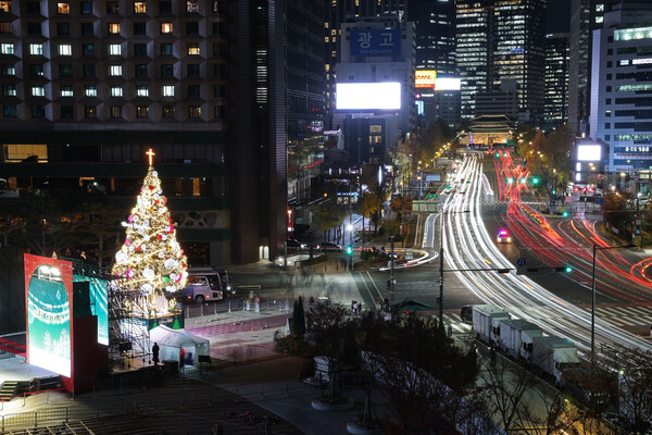 서울광장에서 성탄 트리가 불을 밝히고 있다. /연합뉴스