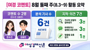 [여경 코멘토] 8월 둘째 주 2명 활동···7건 지적·건의 무슨 내용? - 뉴스 썸네일 이미지