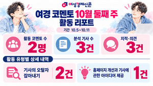 [여경 코멘토] 10월 둘째 주 2명 활동···3건 지적·제언 무엇? - 뉴스 썸네일 이미지